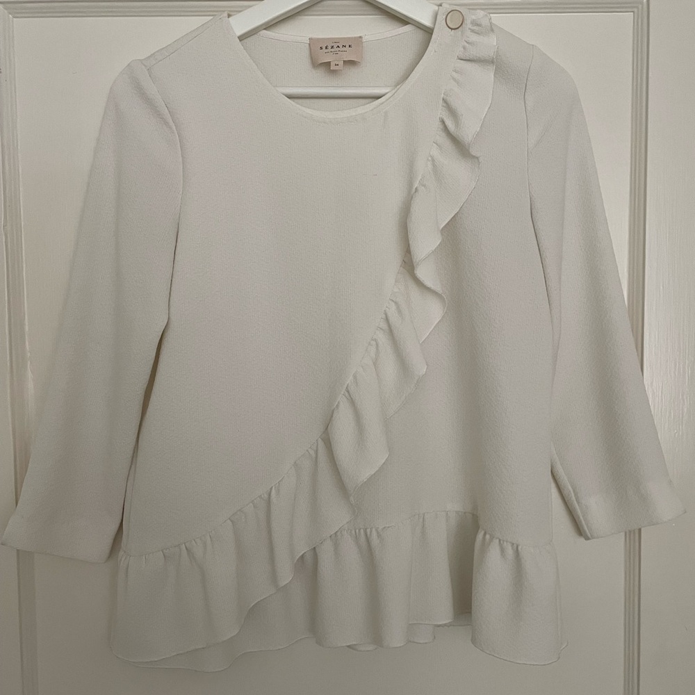 Sezane size 34 White Ruffled Top